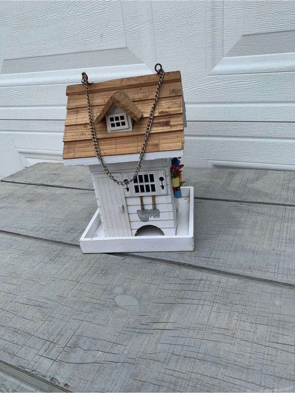 Home Bazaar Handcrafted Feeder Bird House-White Country Cottage Workshop/Garden